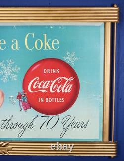 1955 Coca Cola Double Sided Cardboard Sign Wooden Kay Frame 63 Inches Long