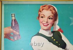 1955 Coca Cola Double Sided Cardboard Sign Wooden Kay Frame 63 Inches Long