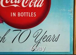 1955 Coca Cola Double Sided Cardboard Sign Wooden Kay Frame 63 Inches Long