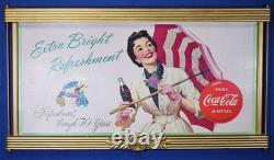 1955 Coca Cola Double Sided Cardboard Sign Wooden Kay Frame 63 Inches Long