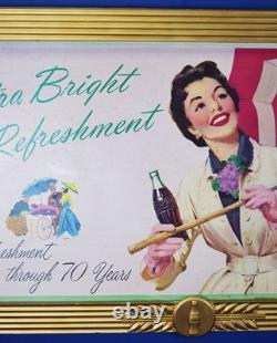 1955 Coca Cola Double Sided Cardboard Sign Wooden Kay Frame 63 Inches Long