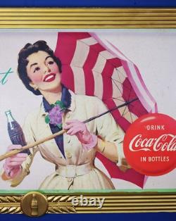 1955 Coca Cola Double Sided Cardboard Sign Wooden Kay Frame 63 Inches Long