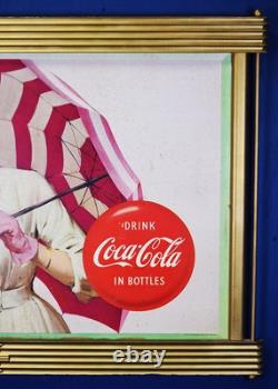 1955 Coca Cola Double Sided Cardboard Sign Wooden Kay Frame 63 Inches Long
