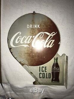 1956 Coca Cola 2 Sided Metal Flange Sign