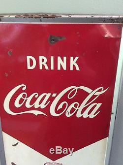 1957 Original Vertical Drink Coca-Cola Refresh Tin Advertising Sign. Vintage