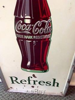 1957 Original Vertical Drink Coca-Cola Refresh Tin Advertising Sign. Vintage
