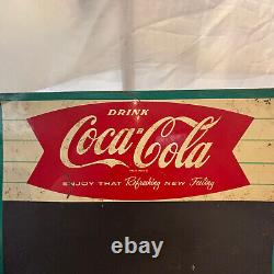 1958-1960s Coca-Cola Fishtail Logo Sign Metal Chalkboard Refreshing New Feeling