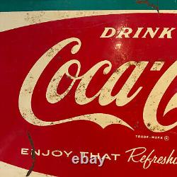 1958-1960s Coca-Cola Fishtail Logo Sign Metal Chalkboard Refreshing New Feeling