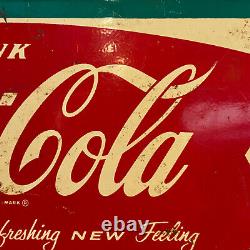 1958-1960s Coca-Cola Fishtail Logo Sign Metal Chalkboard Refreshing New Feeling