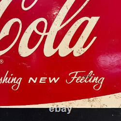 1958-1960s Coca-Cola Fishtail Logo Sign Metal Chalkboard Refreshing New Feeling