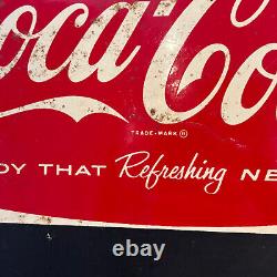 1958-1960s Coca-Cola Fishtail Logo Sign Metal Chalkboard Refreshing New Feeling