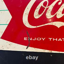 1958-1960s Coca-Cola Fishtail Logo Sign Metal Chalkboard Refreshing New Feeling