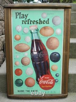 1958 COCA COLA PLAY REFRESHED SPORTS BALLS CARDBOARD POSTER WithORIGINAL FRAME