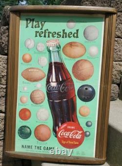 1958 COCA COLA PLAY REFRESHED SPORTS BALLS CARDBOARD POSTER WithORIGINAL FRAME
