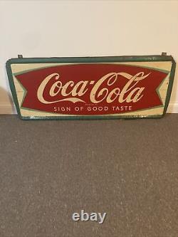 1958 Coca-Cola Vintage Metal Fishtail Sign 59 x 25 GAS OIL SODA