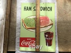 1958 Ham Sandwich, Vintage Cardboard Coca Cola Sign