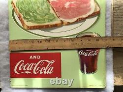 1958 Ham Sandwich, Vintage Cardboard Coca Cola Sign