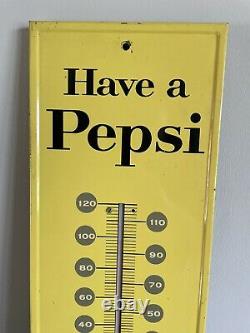 1960'S PEPSI TIN THERMOMETER Advertising Sign Not Porcelain Or Coca Cola