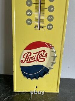 1960'S PEPSI TIN THERMOMETER Advertising Sign Not Porcelain Or Coca Cola