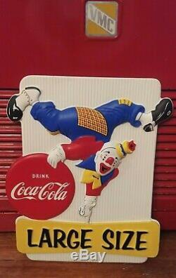 1960's COCA COLA Vacuform Sign Clown with COKE Button RARE plastic sign MINTY