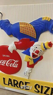 1960's COCA COLA Vacuform Sign Clown with COKE Button RARE plastic sign MINTY