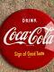 1960's Coca Cola 12 Inch Button Soda Sign NOS with Arrow Coke