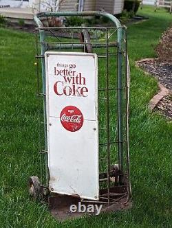 1960's Coca-Cola Hand Truck Delivery Dolly Double Sign Things Go Better. Coke