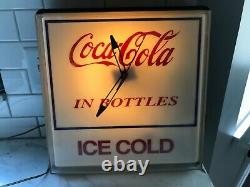 1960's Coca Cola Lighted Dome Clock In Bottle Ice Cold 16x16x5 Coke WORKS