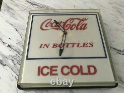 1960's Coca Cola Lighted Dome Clock In Bottle Ice Cold 16x16x5 Coke WORKS