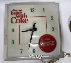 1960's Coca Cola Lighted Electric Wall Clock Sign Things Go Better With Coke C16