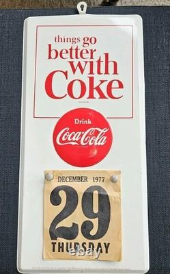 1960's Original Coke Embossed Metal Calendar Holder things go better with Coke