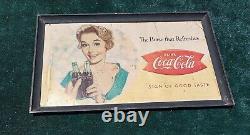 1960s Coca-Cola Advertising Sign. Cardboard with Orig. Frame. 21.5x37.5