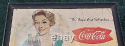 1960s Coca-Cola Advertising Sign. Cardboard with Orig. Frame. 21.5x37.5