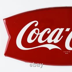 1960s Coca Cola Fishtail Die Cut Metal Sign Marked AM 114 26 Inches Long