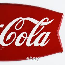 1960s Coca Cola Fishtail Die Cut Metal Sign Marked AM 114 26 Inches Long