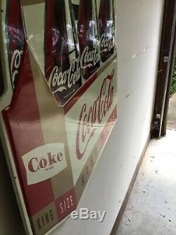 1960s Coca Cola King Size Die-Cut Embossed 6-Pack Tin Sign Coke Six Pack NM