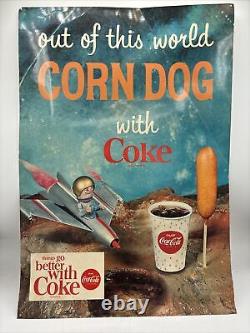1960s Coca Cola Sign Coke & Corndog Astronaut Rocketship Space Age