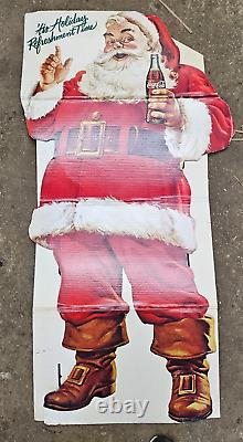 1960s Life Size Santa Christmas Coca Cola Bottle Sign Holiday Refreshment 58x29