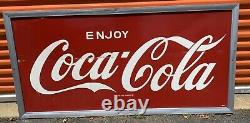 1960s Tin Enjoy Coca Cola Sign Huge 68x34 Framed