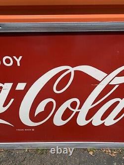 1960s Tin Enjoy Coca Cola Sign Huge 68x34 Framed