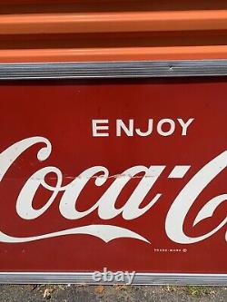 1960s Tin Enjoy Coca Cola Sign Huge 68x34 Framed