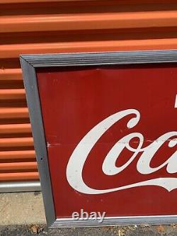 1960s Tin Enjoy Coca Cola Sign Huge 68x34 Framed