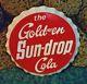 1965 The Gold-en Sun Drop Cola Soda Pop Gas Station 33 Embossed Cap Metal Sign