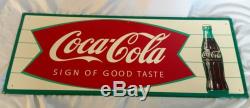 1966 Vintage COCA COLA FISHTAIL-Vintage Original- 32x12 inch Tin Sign-VERY CLEAN