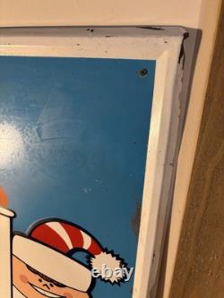 1969 Embossed Frozen Coca Cola Slushy Sign Hills Department Store Christmas Elf