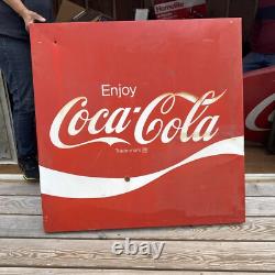 1970's VINTAGE Metal Enjoy Coca Cola Advertising Swoosh Sign 36 X 36