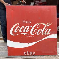 1970's VINTAGE Metal Enjoy Coca Cola Advertising Swoosh Sign 36 X 36