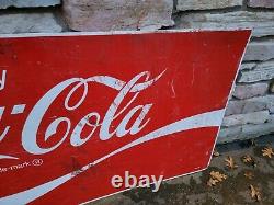 1970s Original Vintage Enjoy Coke Metal Sign Coca Cola Gas Station 65x31 am 1 19