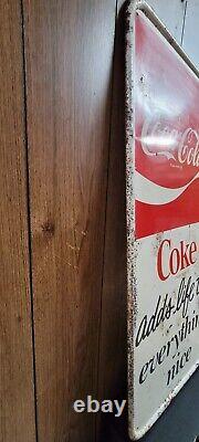 1976 Vintage Coca-Cola metal sign original Coke adds life to everything nice