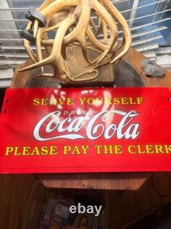 1990 Porcelain Heavy CokeCola 11.5x23 advertising Display Sign